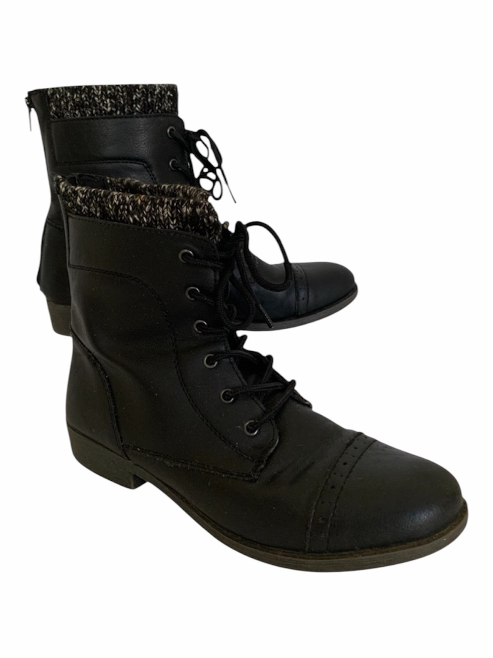 Kohl's Lace-Up Boots Women’s Size 10M Black Full Zipper Knit Trim